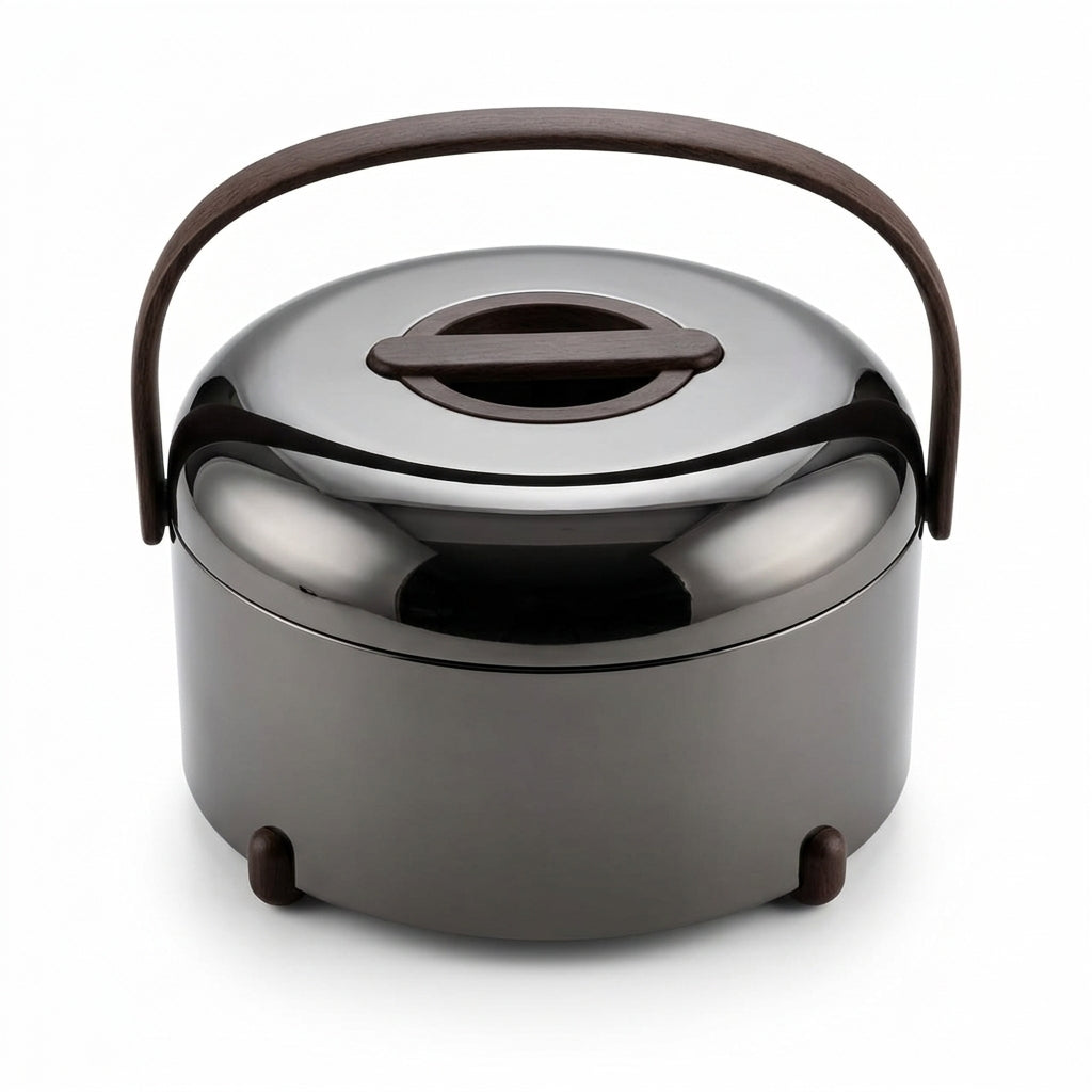 Almarjan 3-Piece Hot Pot Set 2.5, 3.5 & 4.5 Litres – Gun Black with Dark Wood