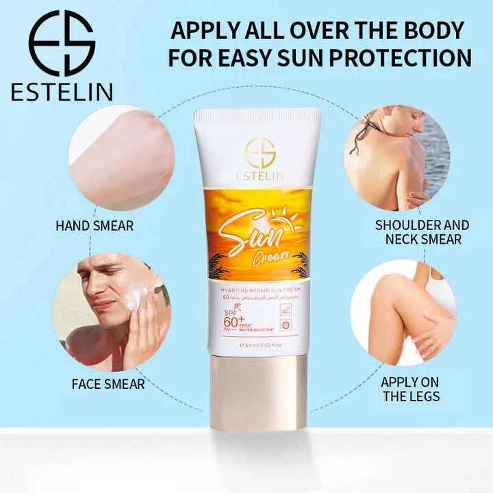 Estelin Hydrating Repair Sun Cream SPF 60+ – UVA/UVB Protection – Niacinamide & Hyaluronic Acid 60ml
