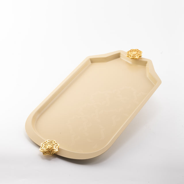 Otantik Octara - Stainless Steel Serving Tray - Ivory & Gold 19"12"