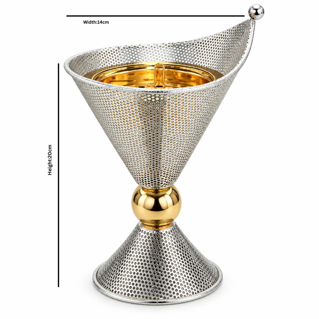 Metal Incense Burner with Perforated Design Silver & Gold – 20×14cm