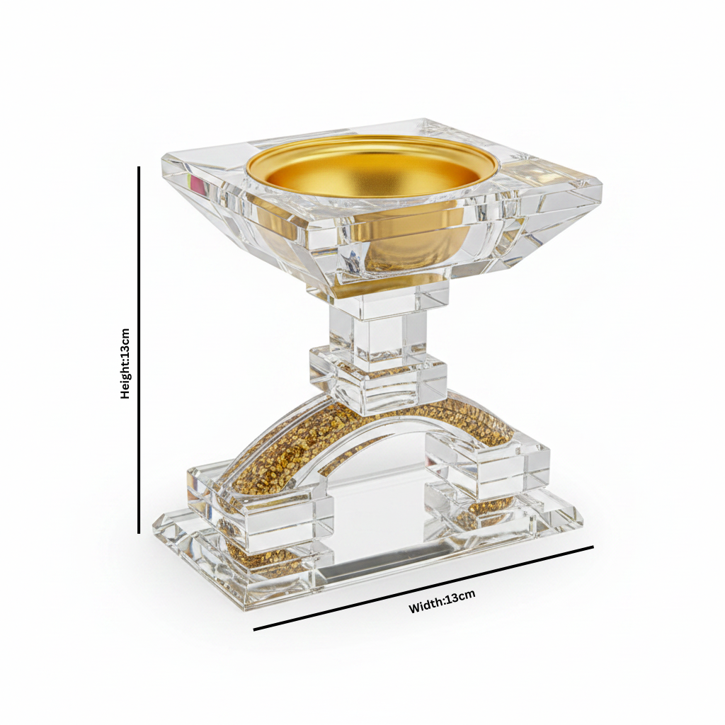 Clear Glass Incense Burner with Gold Detail - 13×13cm