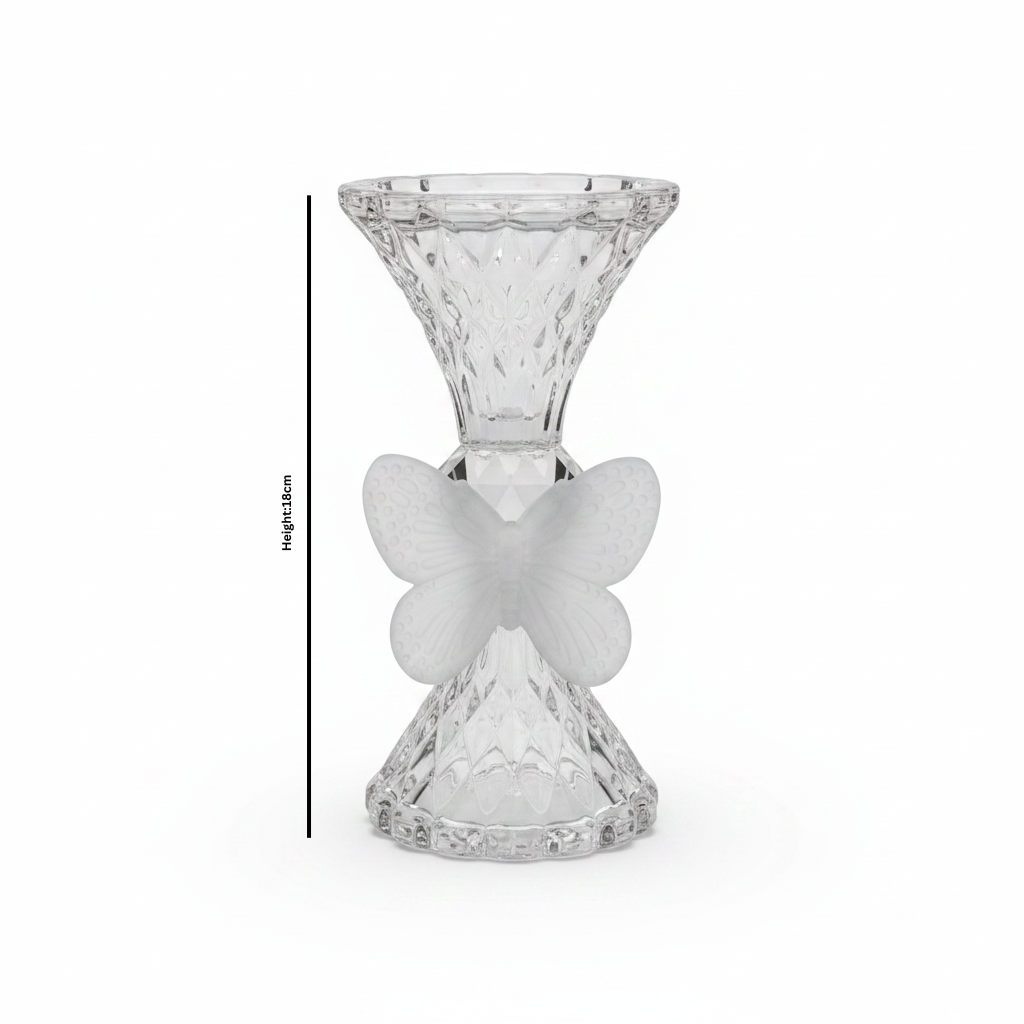 Clear Glass Incense Burner with White Butterfly Accent - 18 cm