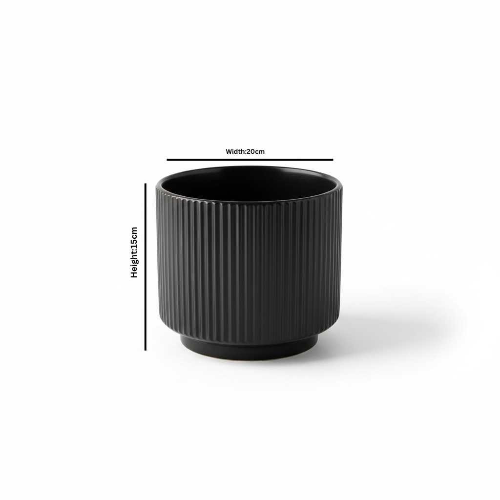Ribbed Ceramic Vase - 15×20cm - Black / Green