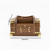 Wooden Pen Organizer with Brass Accents - 15×9 cm