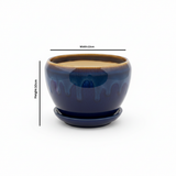 Ceramic Vase with Base Blue & Brown - 10x12cm