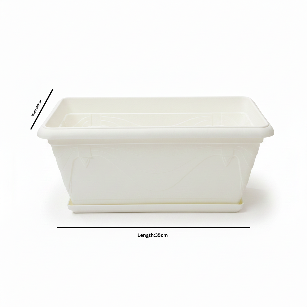 Family Plastic Winny Rectangular Planter Pot with Tray – 35x20cm