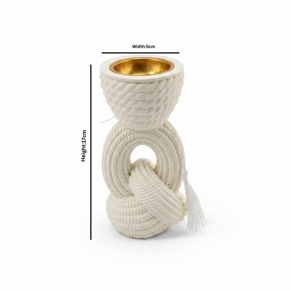 Chalk Rope Knot Incense Burner   17×5 cm - White / Cream / Black