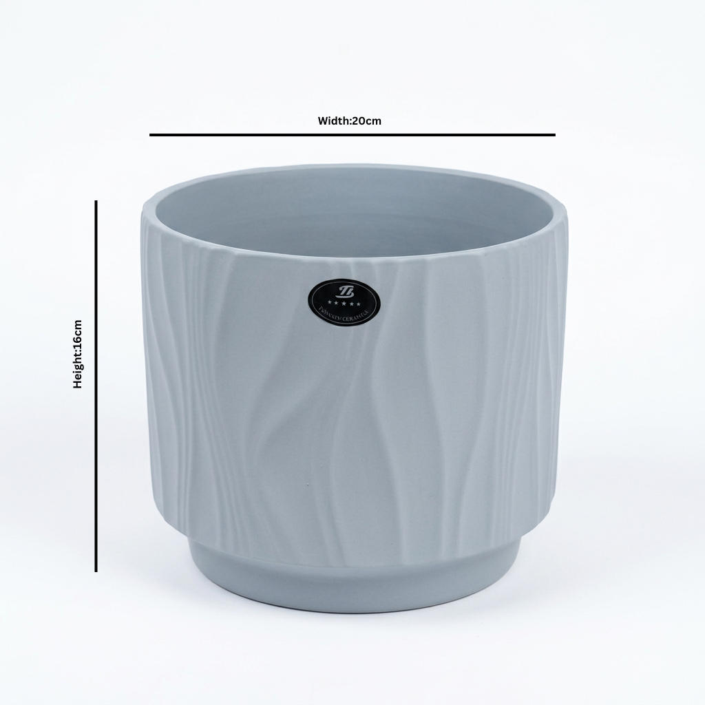 Ceramic Flower Vase with Textured Design Light Grey– 16×20cm