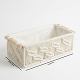 Rectangular Open Cloth Storage Box with Wooden Handles Cream  – 35×17cm