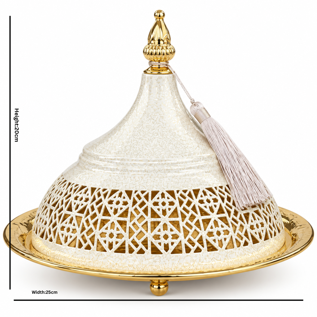 Metal Tajine with Decorative Lid Cream & Gold - 25×20cm