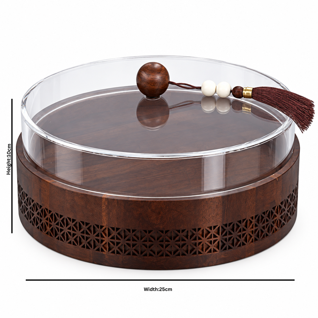 Wooden Candy Bowl with Acrylic Lid Brown - 25x10cm
