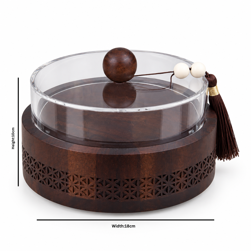 Wooden Candy Bowl with Acrylic Lid Brown - 18×10cm