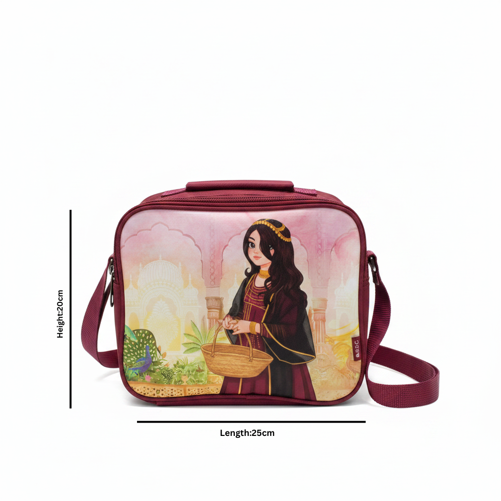 SBC Maroon Arabian Princess Girls Lunch Box Bag - 20×25 cm