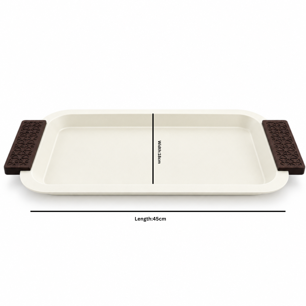 Metal Rectangle Tray with Wooden Handle Cream - 45x18cm