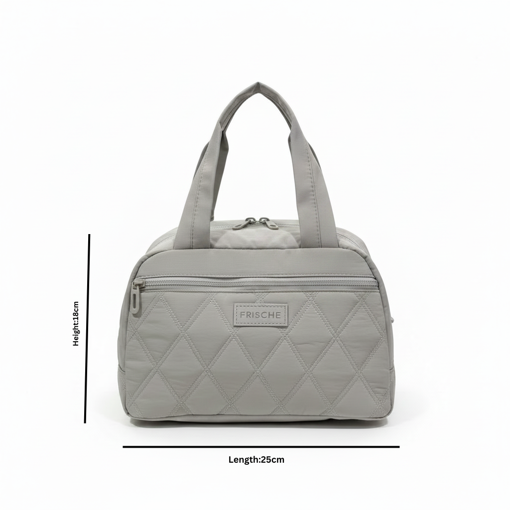 Frische Quilted Lunch Bag - 18×25cm - Light Grey / Pink / Black
