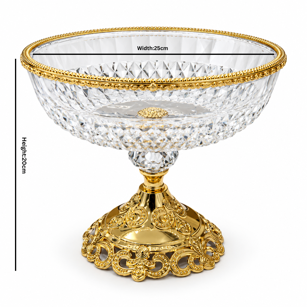 Metal and Clear Glass Footed Fruit Bowl Gold - 20×25cm