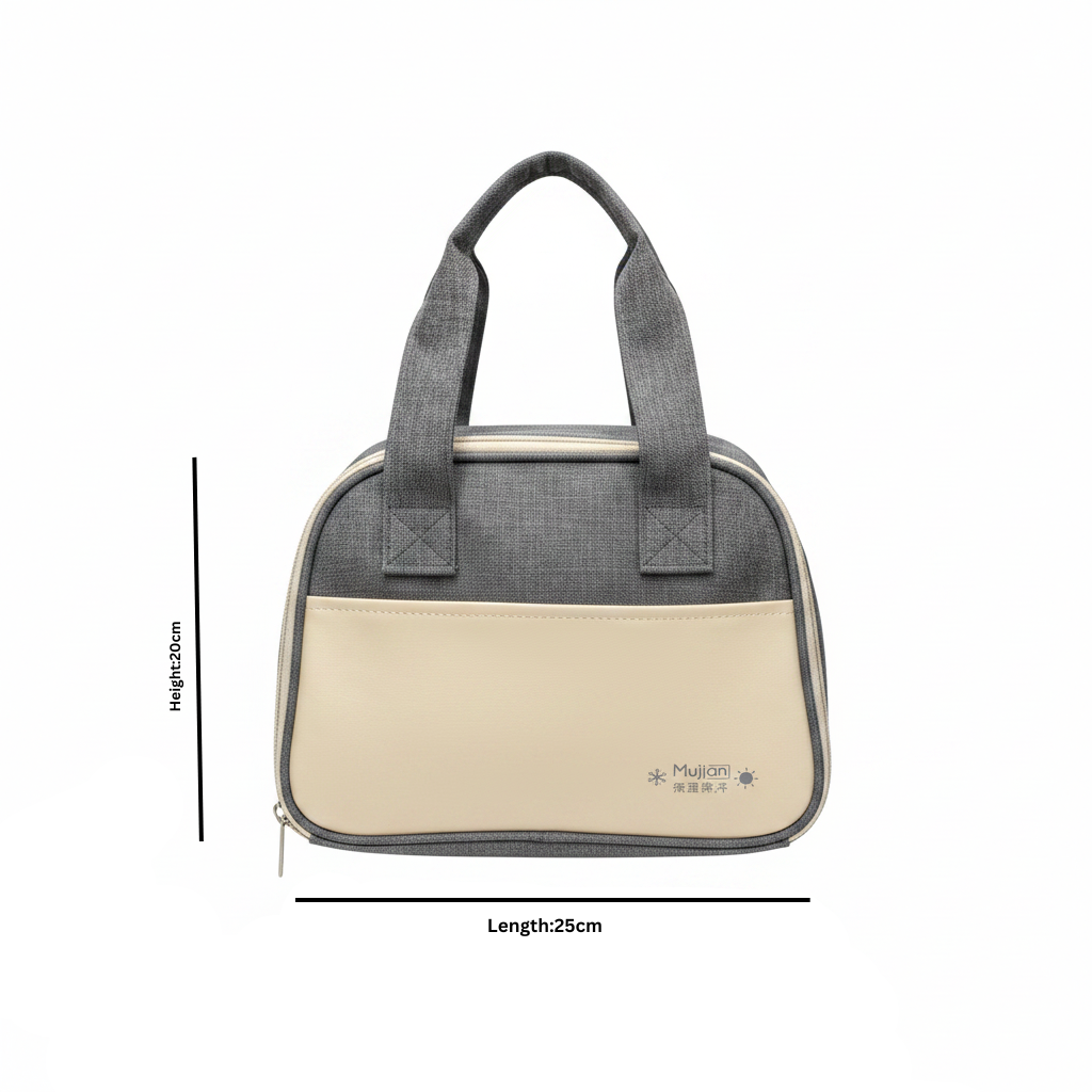 Mujian Grey & Cream Lunch Box Bag - 20×25cm