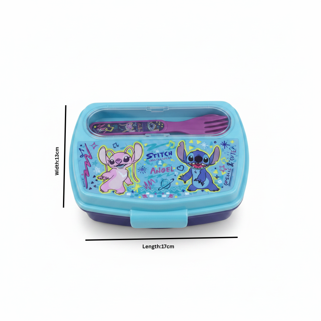 Stor Disney Stitch & Angel Plastic Lunch Box with Fork - 17×13cm