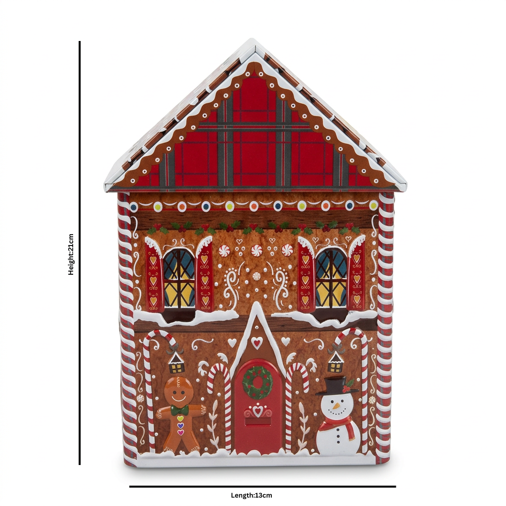 Christmas Gingerbread House Metal Candy Box - 21×13cm