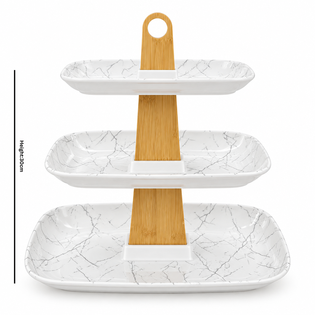 Harmony Plastic & Wooden 3 Tier Candy Plate - 30cm