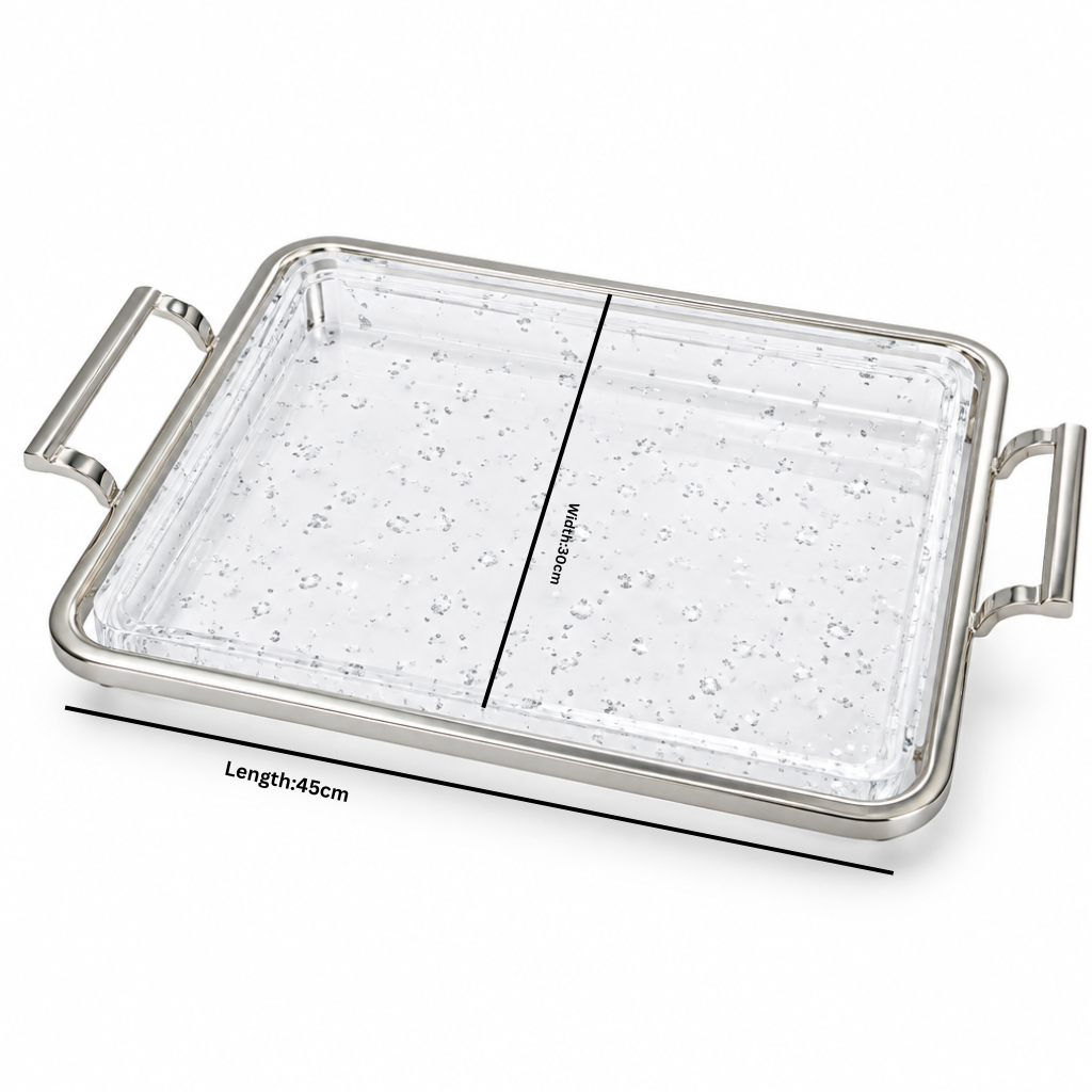 Mayflower Acrylic Serving Tray with Silver Metal Handles - 45×30cm