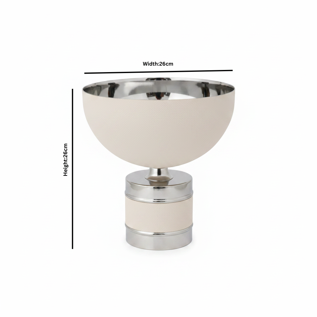 Silver & Cream Round Footed Steel Candy Bowl - 26×26 cm