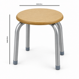 Round Wooden Stool with Silver Metal Legs - 25×30cm
