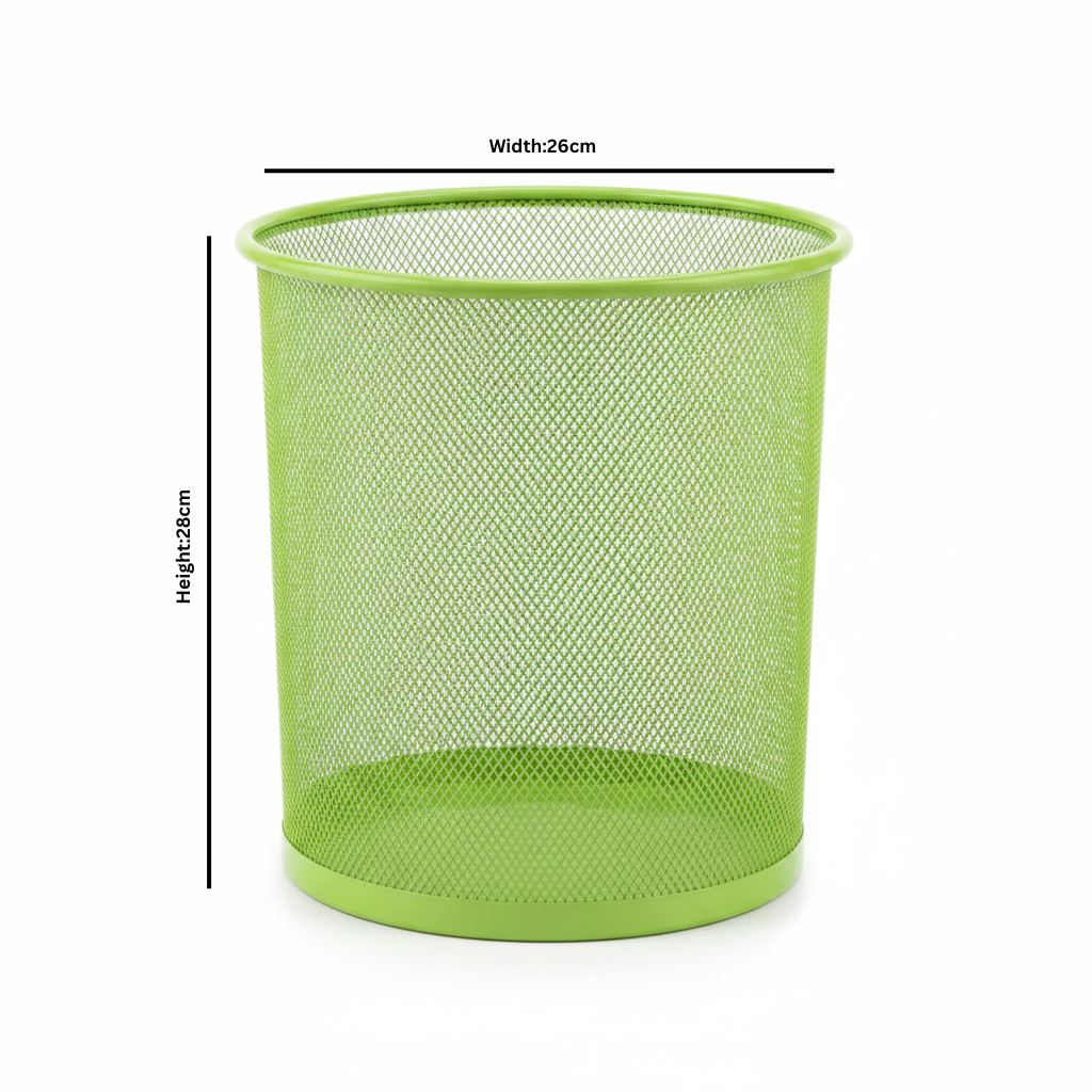Green Metal Mesh Dustbin - 28×26 cm