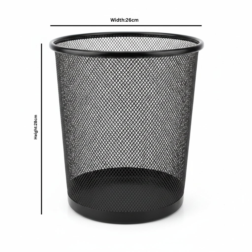 Black Metal Mesh Dustbin - 28×26 cm