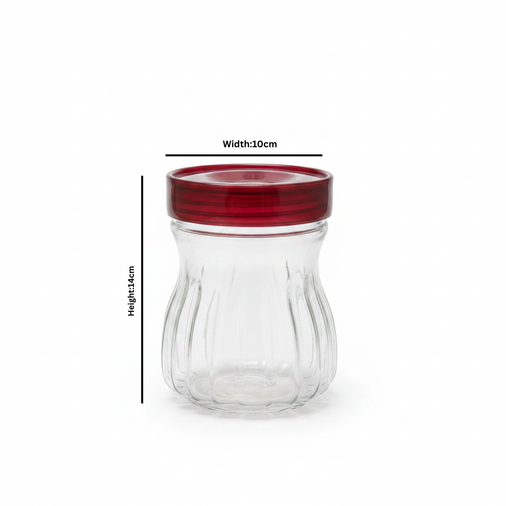 Glass Storage Jar with Red Lid 14×10cm / 18×10cm / 20×10cm