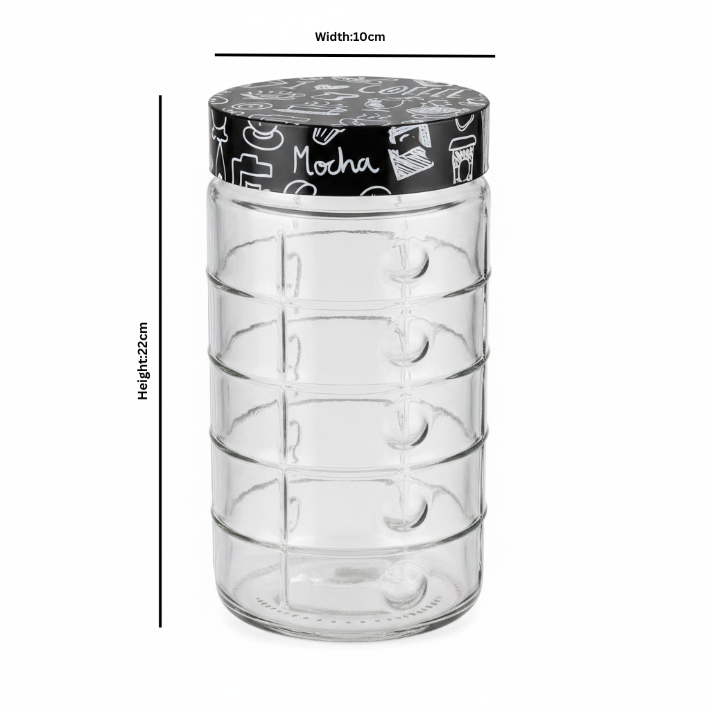 Herevin Glass Storage Jar with Black Lid - 18×10cm / 22×10cm