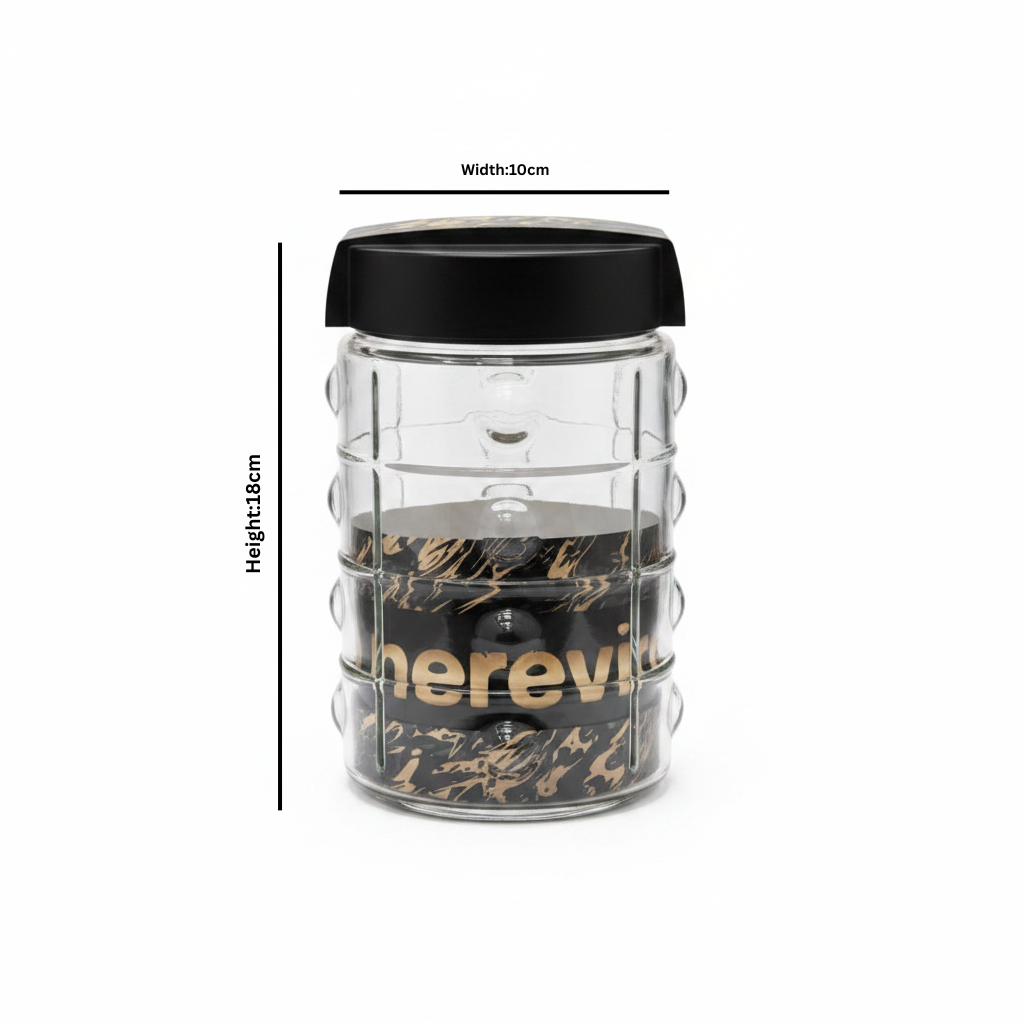 Herevin Glass Storage Jar with Black Lid - 18×10cm / 22×10cm
