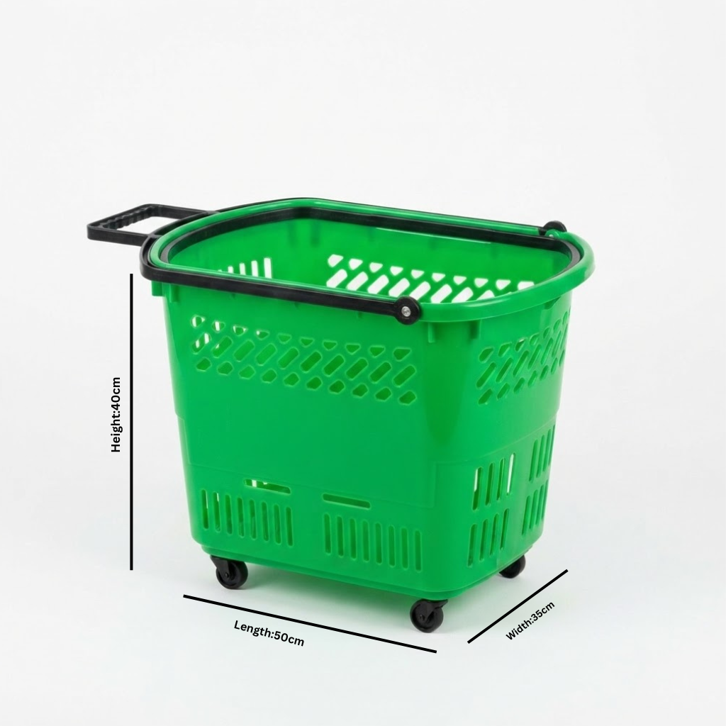 Plastic Rolling Basket with Telescopic Pull Handle & Wheels - 50×35×40cm
