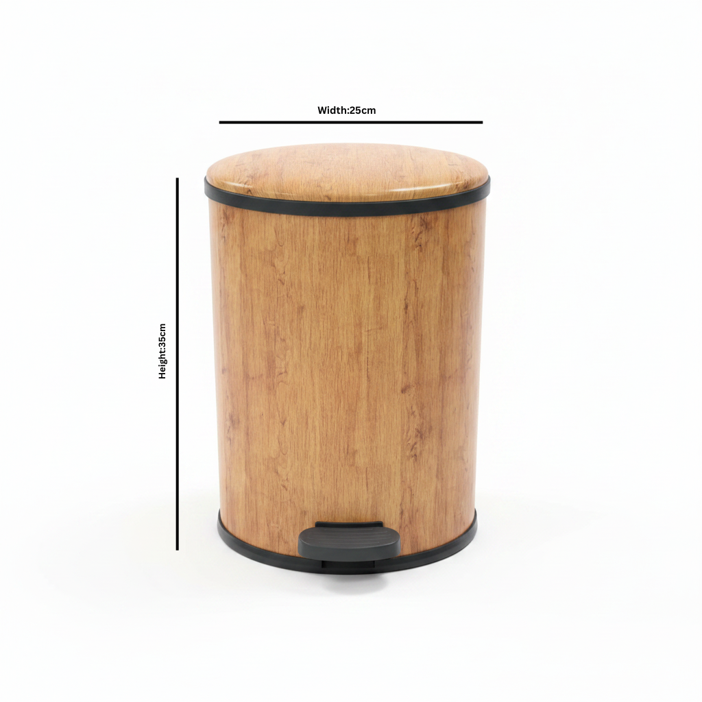 Wood Finish Plastic Pedal Dustbin – 35×25cm