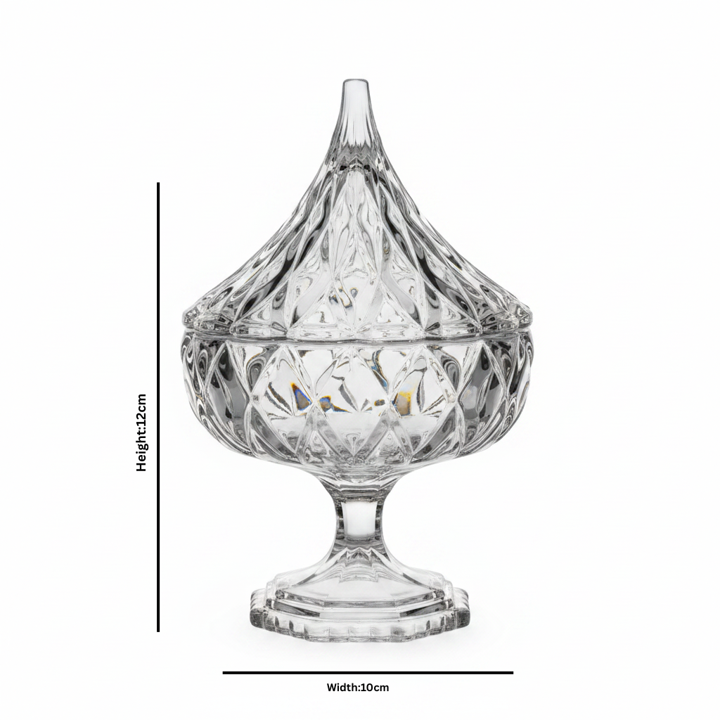 وعاء زجاجي كريستال بقاعدة وغطاء - 12×10 سم