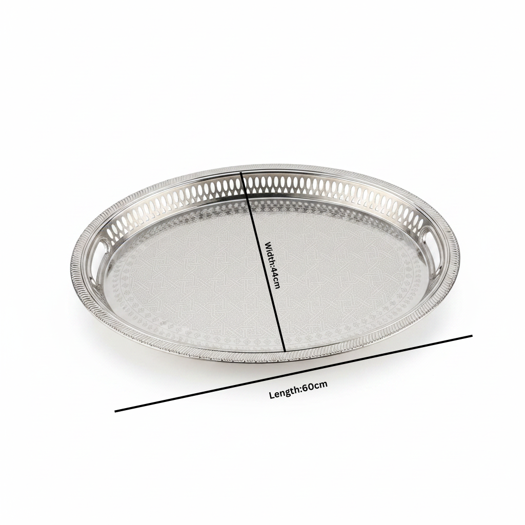 Zolten Silver Stainless Steel Oval Serving Tray - 60×44cm