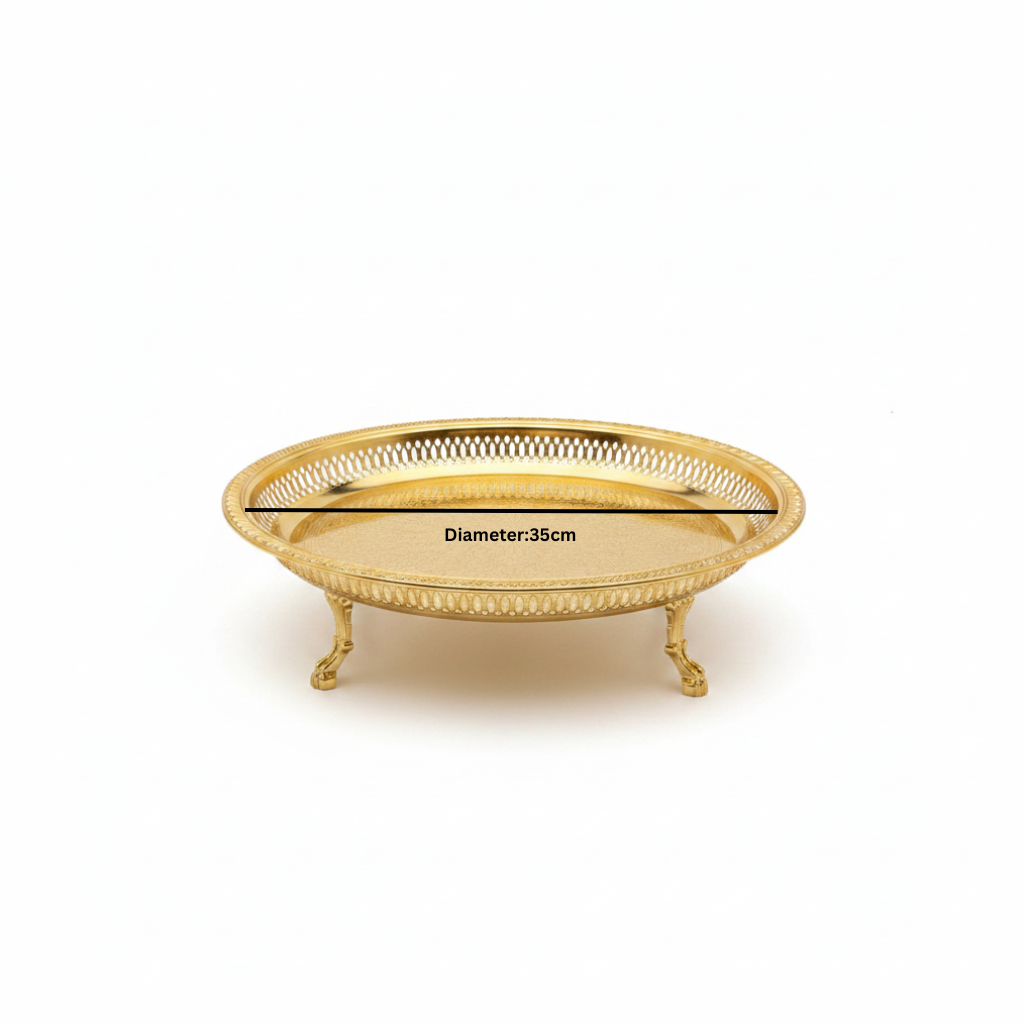 Najib Gold Metal Footed Round Serving Tray - 35cm