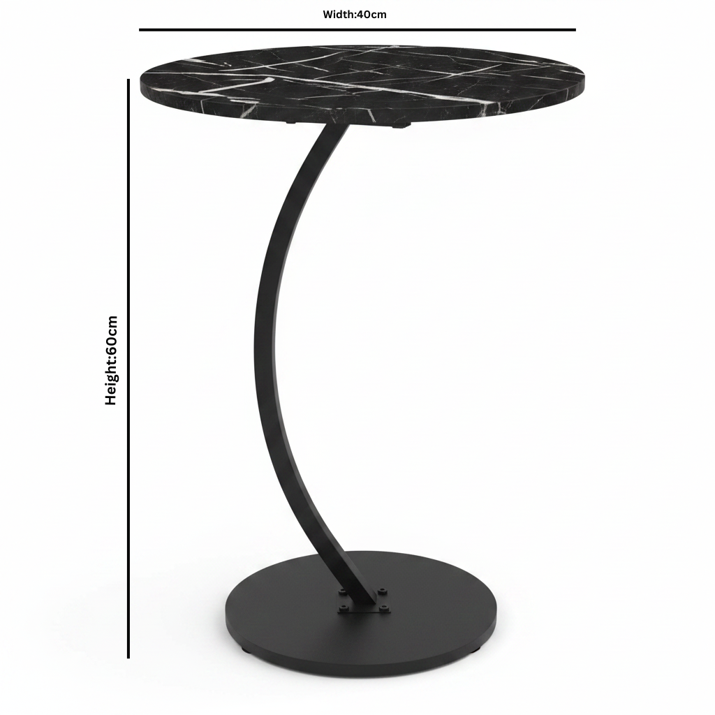 Black Wooden & Metal Bedside C-Table - 60×40 cm