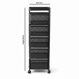 Black 5-Tier Square Metal Mesh Storage Basket Cart with Wheels - 90×25 cm