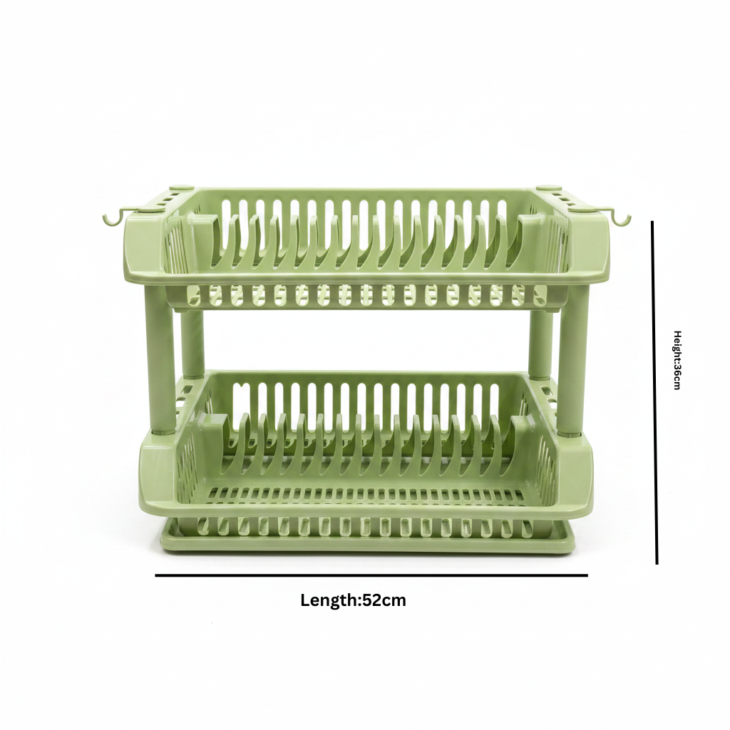 Phoenix Light Green 2-Layer Dish Drying Rack – 36×52×36cm