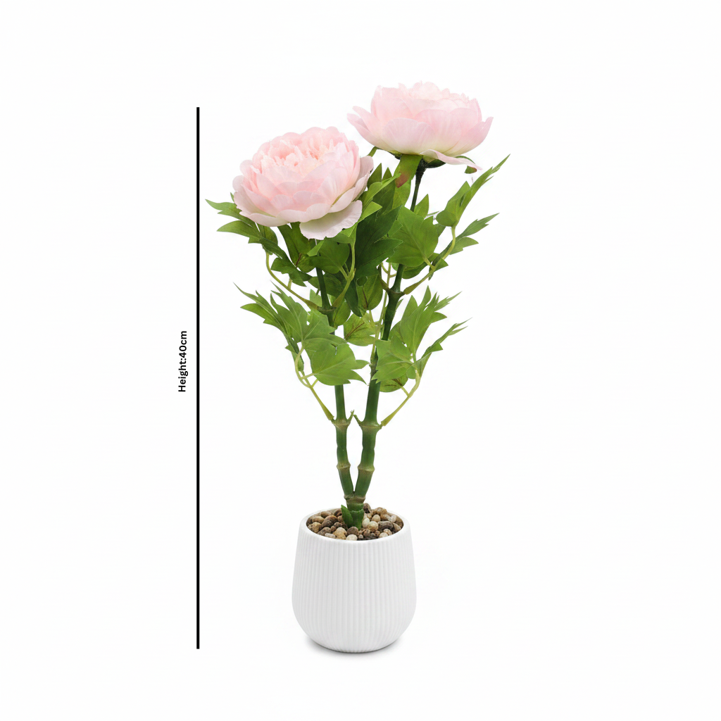Artificial Flower Plant Light Pink with White Plastic Pot - 40cm