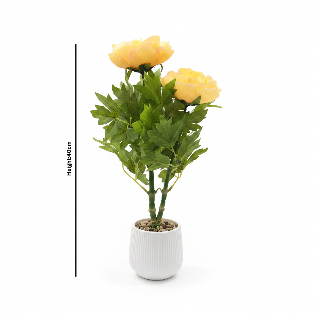 Artificial Flower Plant Yellow with White Plastic Pot - 40cm