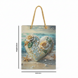 Teal & Ivory Pearl Heart Paper Gift Bag - 23×18cm