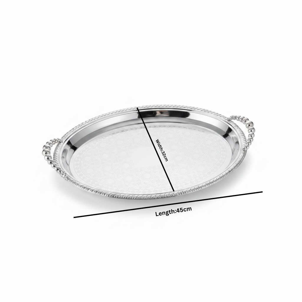 Pilsco Silver Metal Oval Serving Tray - 45×32cm