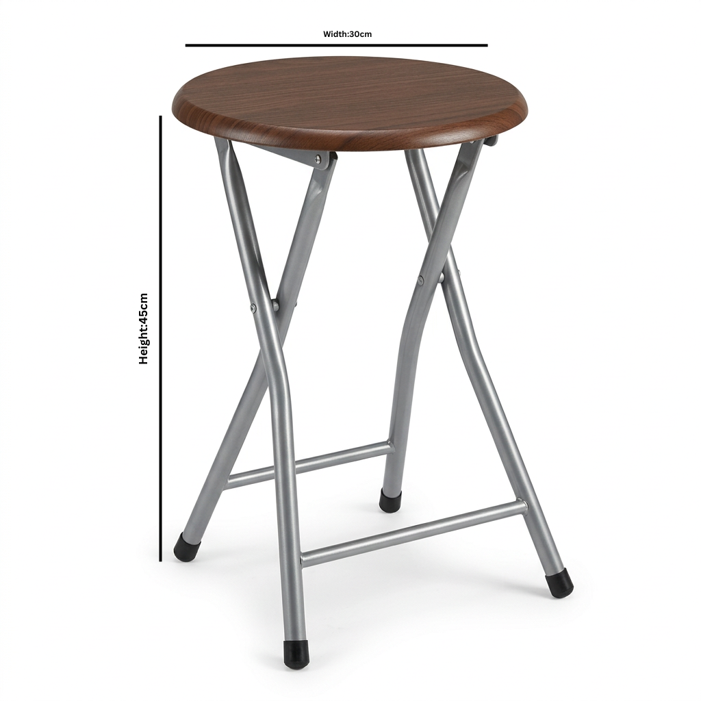 Wooden & Metal Folding Stool Brown & Silver – 30×45cm