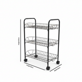 Metal 3-Tier Rack with Wheels Black - 50×40×25cm