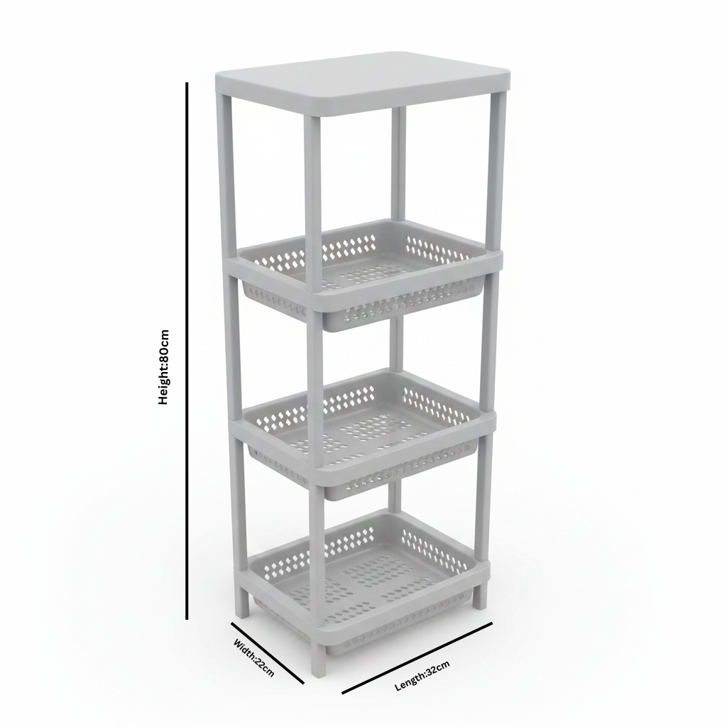 Plastic 3-Tier Storage Rack Light Grey - 80×32×22cm