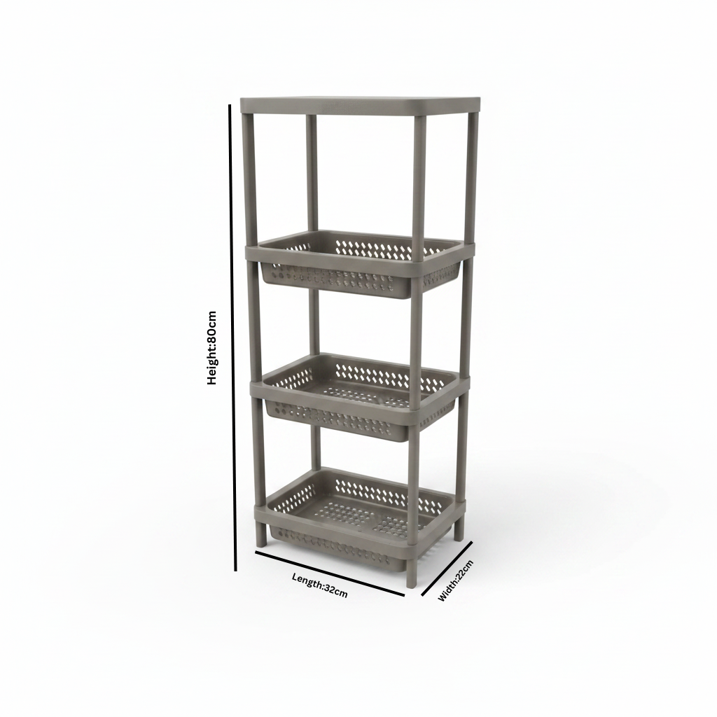 Plastic 3-Tier Storage Rack Taupe Grey - 80×32×22cm