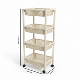 Plastic 4-Tier Storage Rack with Wheels Cream – 100×45×30cm