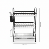 Black Metal & White Plastic 3-Tier Dish Drying Rack - 55×40×25 cm